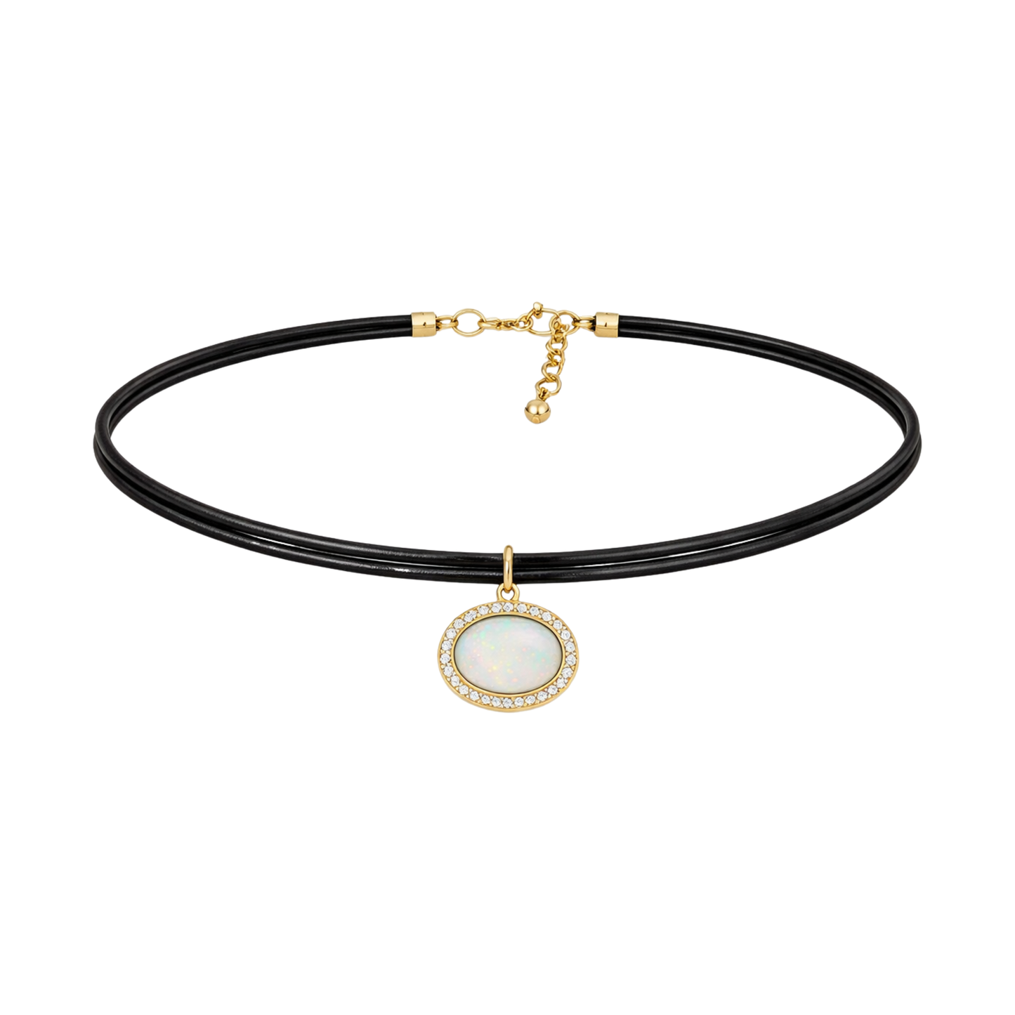EOS - Opale diamants or jaune cuir collier
