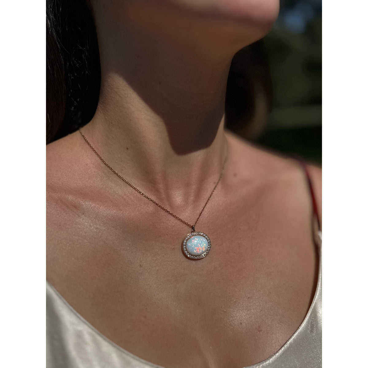AURA - Opale diamants or rose collier