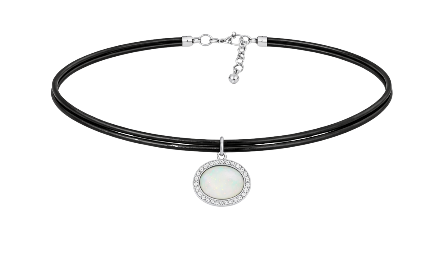 EOS - OPALE DIAMANTS OR BLANC CUIR COLLIER
