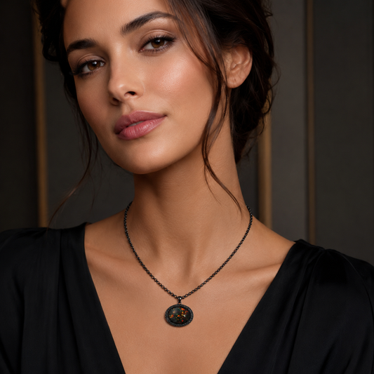 AURA - Opale noire diamants collier