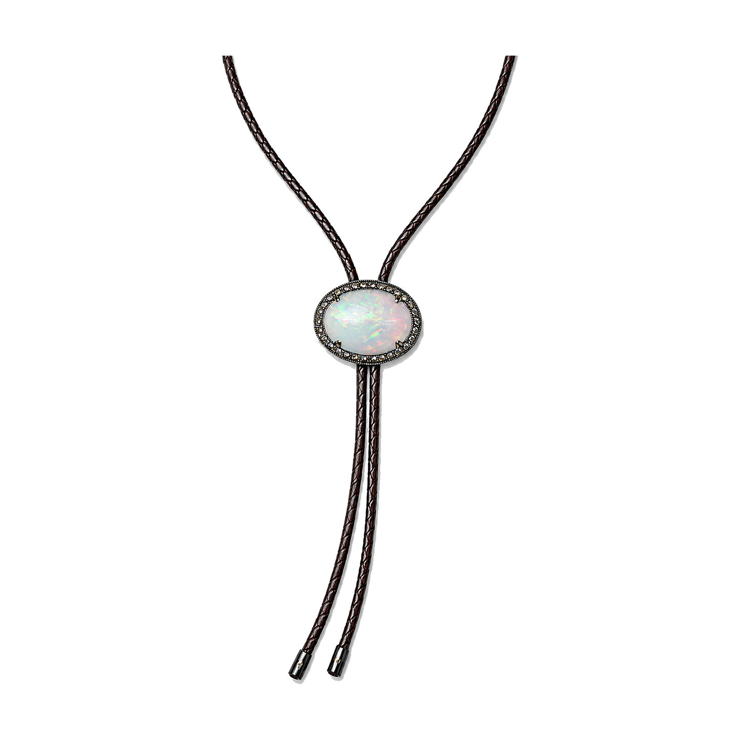 AURORE - Opale or diamants & cuir collier