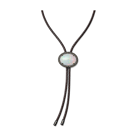 AURORE - Opale or diamants & cuir collier